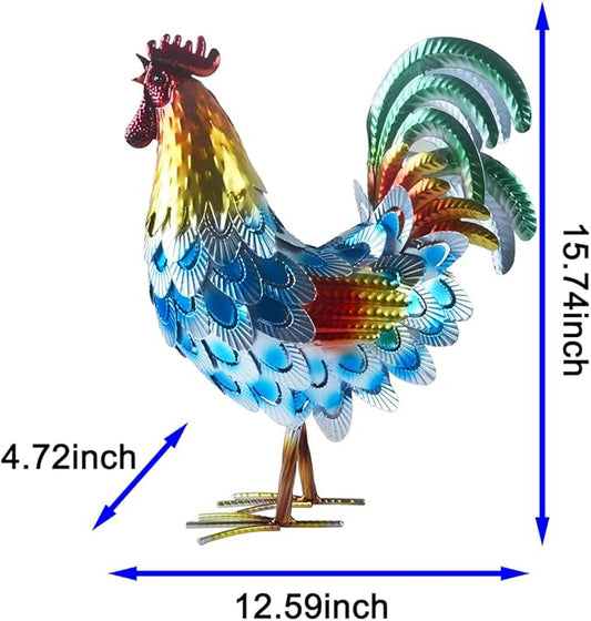 Metal Rooster Statue Garden Chicken Sculpture Decoration Metal Yard Art for Yard Outdoor Indoor Decoration (#H)