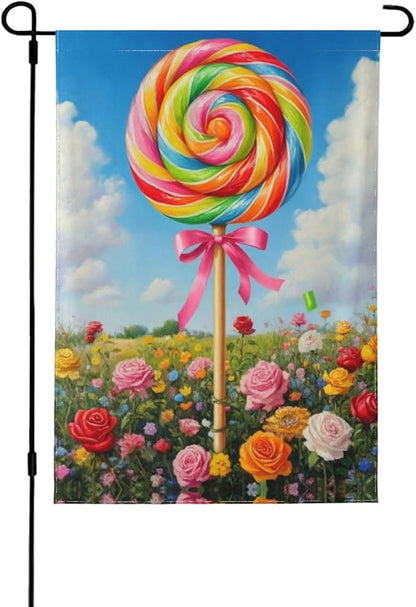 Colorful Lollipop Garden Garden Flag Double Sided Flags For Room Outside Yard Flag Outdoor Banner Wall Art Hanging 12.5"X18"