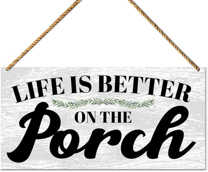 Porch Wood Sign Decor, Door Wall Sign for Front Back Porch Patio Decoration Deck Bar Garden Backyard Decor, Housewarming Gifts for Women Men New House Home, Life Is Better on The Porch