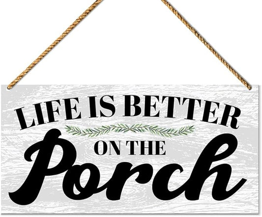 Porch Wood Sign Decor, Door Wall Sign for Front Back Porch Patio Decoration Deck Bar Garden Backyard Decor, Housewarming Gifts for Women Men New House Home, Life Is Better on The Porch