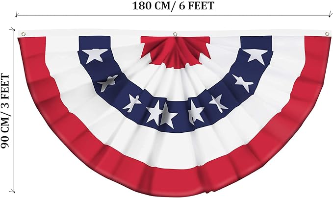 USA Pleated Fan Banner American Bunting Flag with Canvas Header and Brass Grommets for 4th of July Memorial Day Indoor Outdoor Decoration (3x6 Feet)
