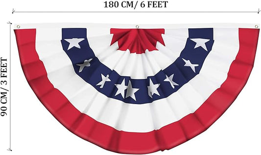 USA Pleated Fan Banner American Bunting Flag with Canvas Header and Brass Grommets for 4th of July Memorial Day Indoor Outdoor Decoration (3x6 Feet)