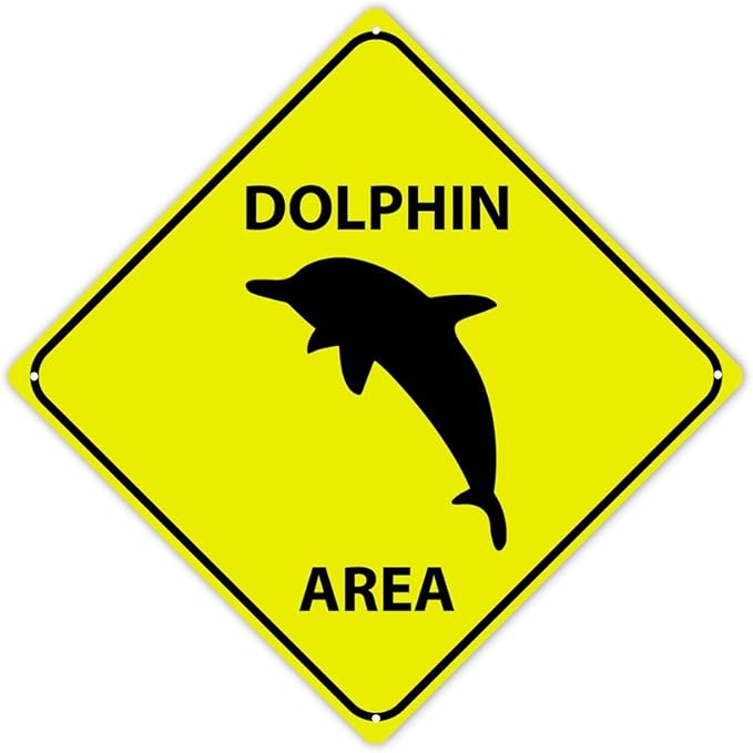 Dolphin Area Xing Caution Crossing Sign Ocean Animal Aluminum Metal Sign Warning Sign Novelty Road Fence Yard Wall Decor For Indoor Outdoor Highway12x12in