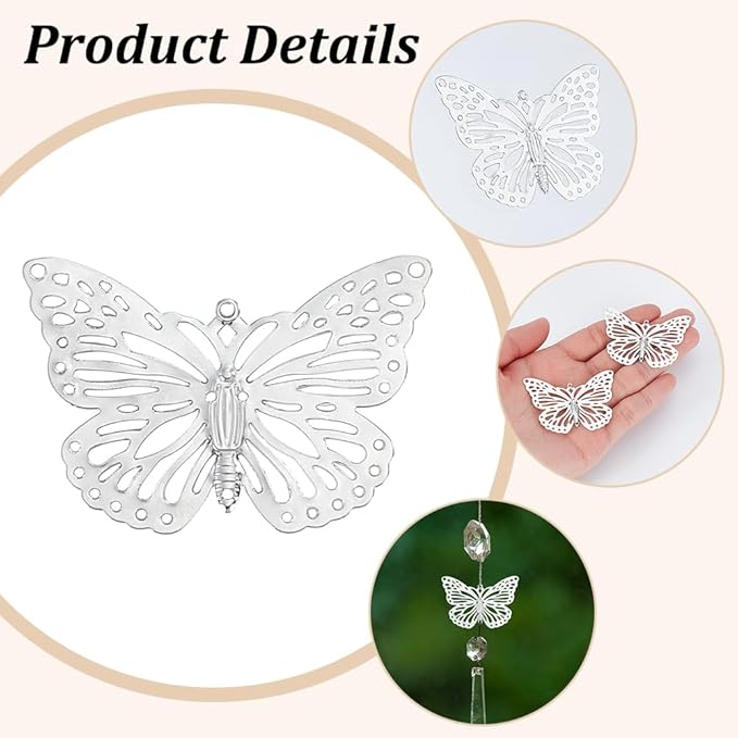 WEBEEDY 50pcs Silver Butterfly Suncatchers Hanging Ornaments Handmade DIY Sun Catcher Butterfly Charms Metal Parts, Suncatcher Making Supplies for Window Garden Wall Wedding Party Decor Gift,1.4x2Inch