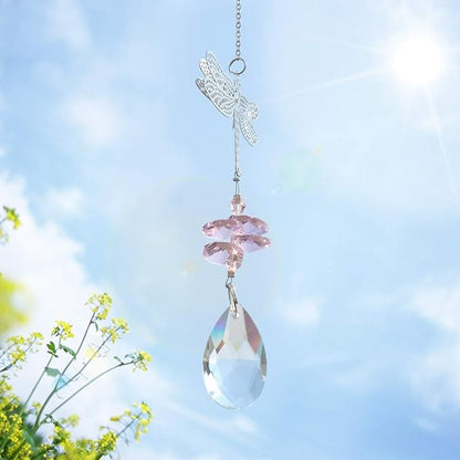 WEISIPU Crystal Suncatcher Prism - Dragonfly Suncatchers for Windows Hanging Rainbow Maker for Windows, Christmas Tree Decor, Gifts (Pink)