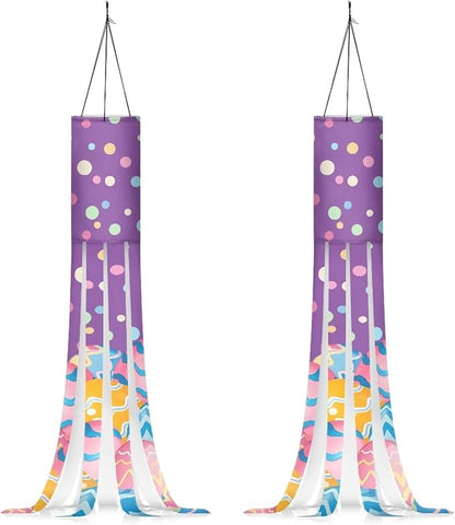 Jeiento Colorful Eggs Windsock Flag 2 Pack,40Inch Happy Easter Day Windsock Flag Holiday Party Decoration Hanging Wind Socks for Farmhouse Yard Window Holiday Party Supplies