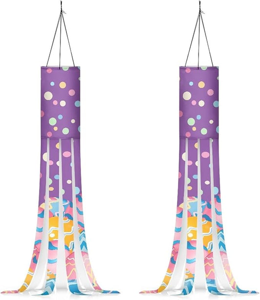 Jeiento Colorful Eggs Windsock Flag 2 Pack,40Inch Happy Easter Day Windsock Flag Holiday Party Decoration Hanging Wind Socks for Farmhouse Yard Window Holiday Party Supplies