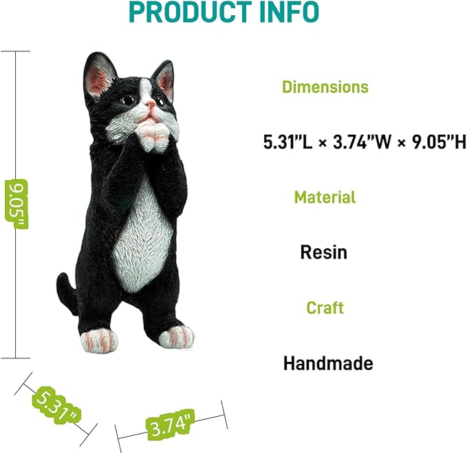 Praying Tuxedo Statues Outdoor Decorative, Cat Memorial Statue for Yard Lawn Patio Porch, Garden Pet Grave Marker Figures, 5.3" L x 3.7" W x 9.1" H