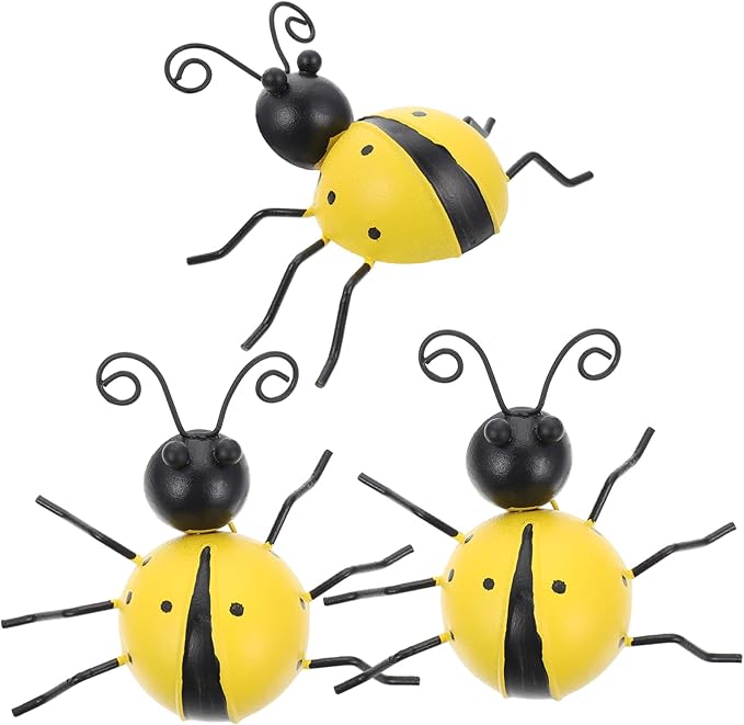 Toyvian 3Pc Simulation Ladybug Iron Garden Decorations Outdoor Ornament for for Holidays and Home Decor