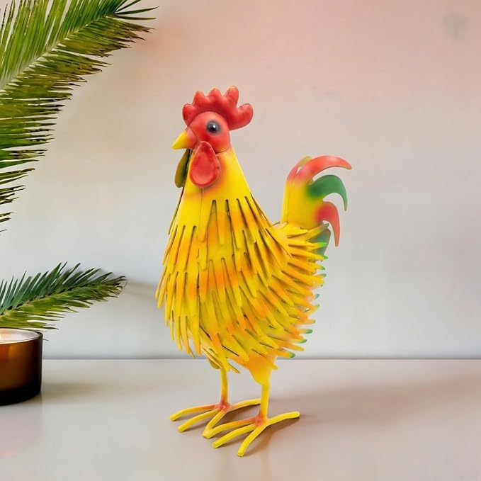 Metal Rooster Decor Statue, Colorful Farmhouse Chicken Figurine for Indoor Tabletop, Shelf Kitchen Display, Rustic Garden & Patio Accent, Unique Gift for Women Mom