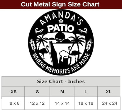 MeMate Patio Sign Outdoor Decor, Personalized Metal Sign for Backyard, Patio, Custom Name Signs for Garden Porch, Deck, Flamingo Beer Large Metal Sign for Outside, Housewarming Gifts
