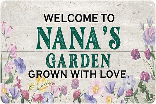 YOYI ART Welcome to Nana's Garden Sign for Outside, Vintage Metal Garden Decor Wall Art, Patio Sign for Outdoor, Yard, Gifts for Women Mom, 12 x 8 inch