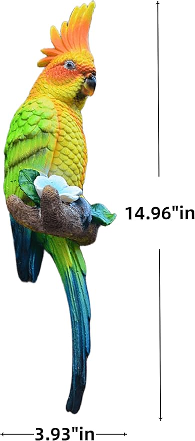 Teaeeno Resin Real Wall Bird Statue Decor,Real Parrot Sculpture Home Decor,Outdoor Indoor Figurine Ornaments-Garden Tree Sculpture,Resin Animal Statue for Garden, Terrace, Lawn, Yard