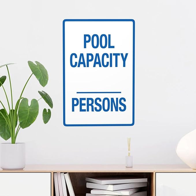 Retro Aluminum Warning Sign, Pool Capacity Sign, Vintage Style, 8 X 12 Inches