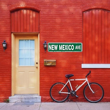 New Mexico State Tin Decor 16 * 4 Inches "NEW MEXICO AVE" Home/Patio Wall Art - Retro State Accent, Southwestern Decor, New Mexico Metal Sign