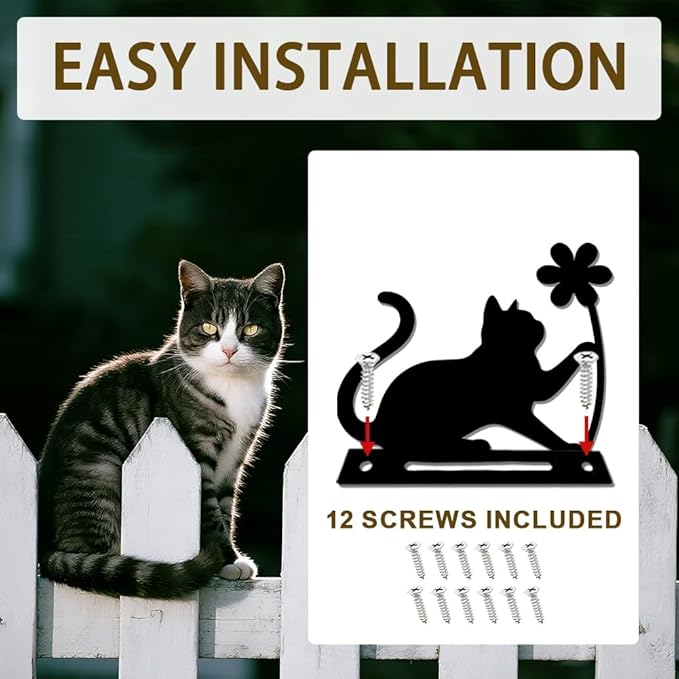 6 Pcs Black Cats Fence Decor, Outdoor Garden Metal Kitty Silhouette Decoration, Metal Art Ornament for Yard, Double-Side Design