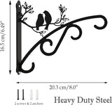 Heavy Duty Outdoor Hanging Plants Brackets, Plant Hangers with Wall Mounted Solid Steel Indoor Hooks, Basket Lantern/Light/Bird Feeder, Pack of 2 Garden Gifts Black (8 inch Black)