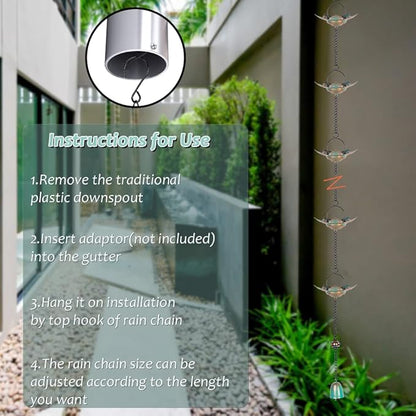 8.3 FT Lotus Rain Chain, Metal Rain Chains for Gutters with 12 Cups, Adjustable Rain Catcher Chain for Eaves Drainage, Replacement for Downspout, Outdoor Decor