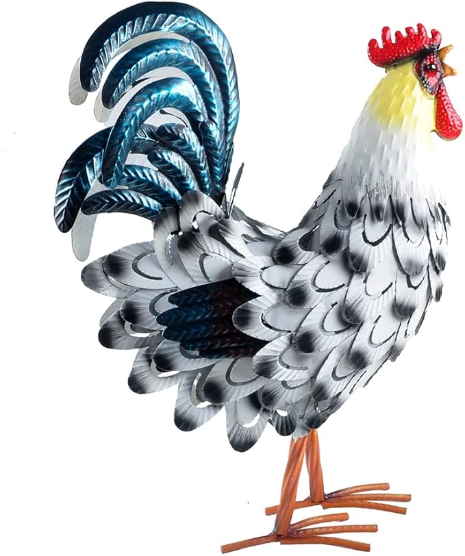 Metal Rooster Statue Garden Chicken Sculpture Decoration Metal Yard Art for Yard Outdoor Indoor Decoration (#D)
