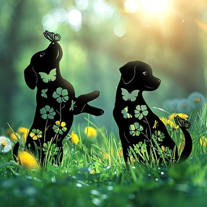 Dog Garden Decor for Outside, 17" Puppy Metal Decorative Garden Stakes, Rust Proof & Weather-Resistant Yard Art Gifts for Dog Lovers, Black Labrador Silhouette Yard Decorations Outdoor Décor