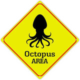 Warning Octopus Area Metal Tin Sign Ocean Animal Caution Crossing Xing Street Sign Yellow Diamond Shape Funny Metal Sign For Indoor Outdoor Highway10x10in