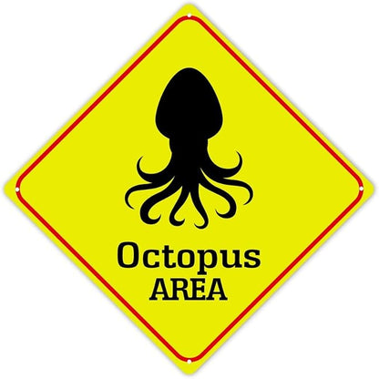 Warning Octopus Area Metal Tin Sign Ocean Animal Caution Crossing Xing Street Sign Yellow Diamond Shape Funny Metal Sign For Indoor Outdoor Highway10x10in