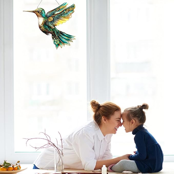 Hummingbird Suncatchers for Windows Hanging Garden Suncatcher Acrylic Window Hanging Panels Decor Gifts for Mom Friend Grandma Wife Housewarming Birthday Home 7.87 * 7.87inc/20 * 20cm (E)