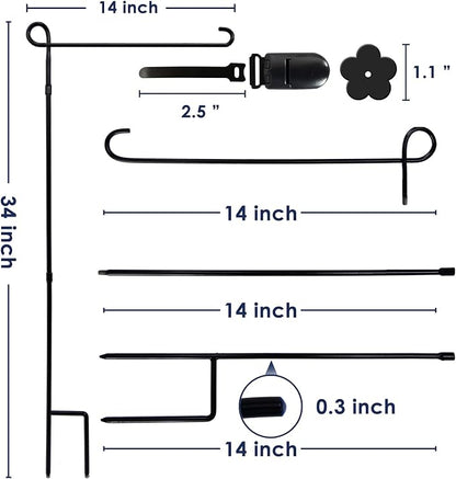 YEAHOME Garden Flag Holder Stand, Premium Yard Flag Holder Weather-Proof Metal Powder-Coated Flagpole with Clip and Stopper for Christmas Garden Flag, Outdoor Garden Decor Decoration