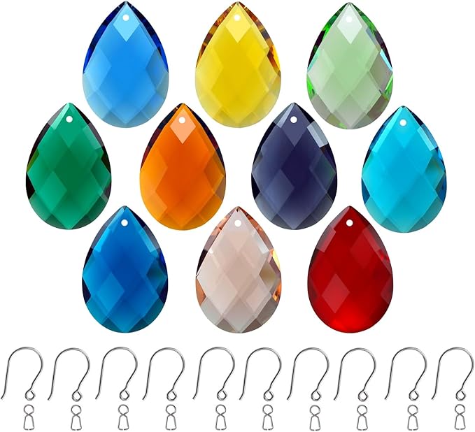 10pcs Crystal Prism Suncatcher Multi Color, 38mm Hanging Chandelier Crystals Replacement Grid Ornament Pendant Rainbow Maker DIY Decoration