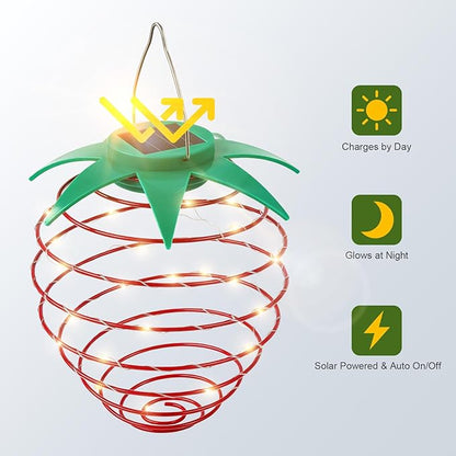 Solar Lights Outdoor, 4-Pack Decorative Strawberry Solar Garden Lights, Waterproof Outdoor Solar Lights for Patio Decor, Yard & Landscape, 20 LED Creative Hanging Fruit Lanterns for Garden Decor