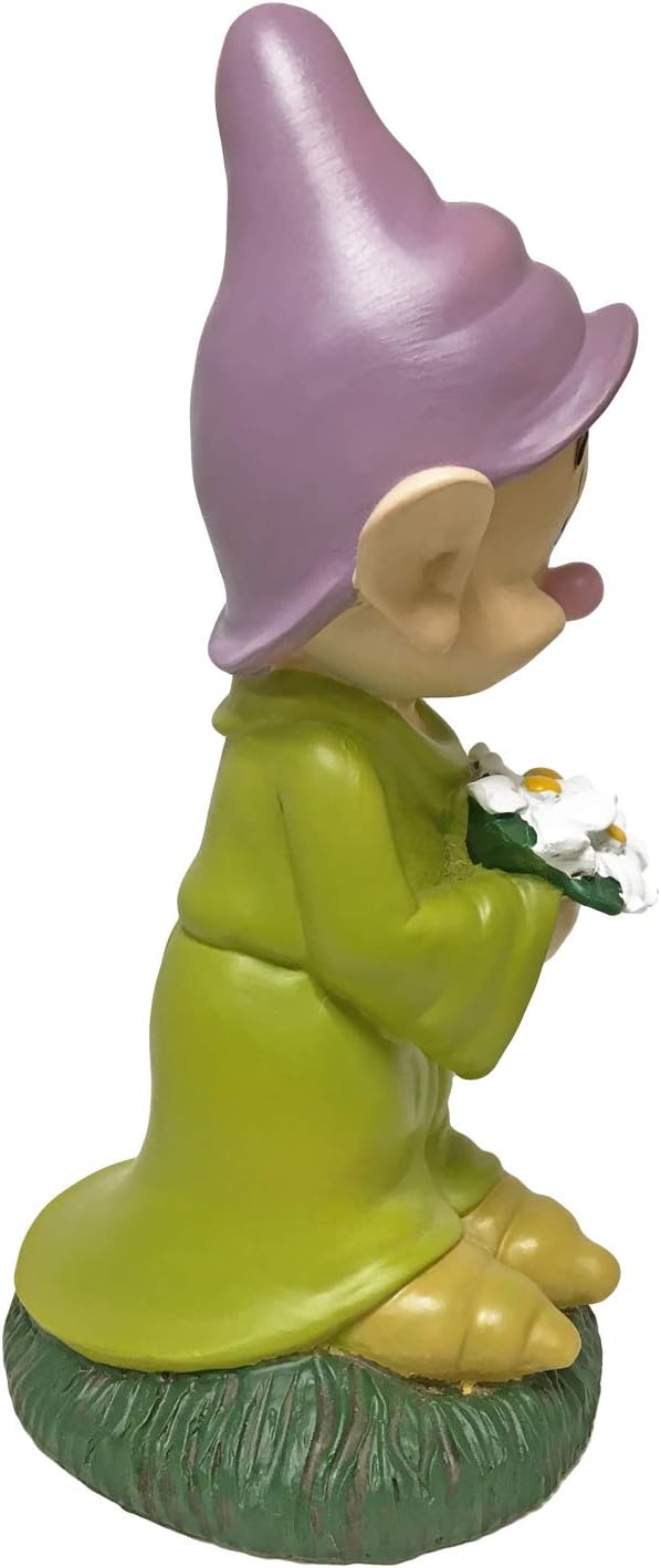 Dopey Holding His Flower Outdoor Statue, Large 10 Inches, Classic Snow White & 7 Dwarfs Collection, Hand-Painted, Official Disney Licensed Product