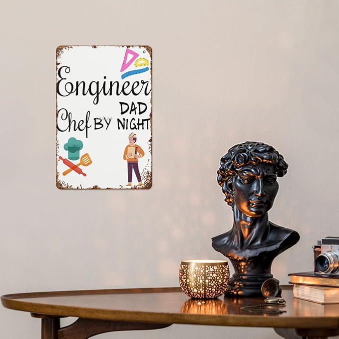 Vintage Retro Metal Wall Decor Signs Engineer Dad Chef by Night for Home,Kitchen,Bathroom,Patio & Garden Inspirational & Funny Life Quotes 8x12 Inches