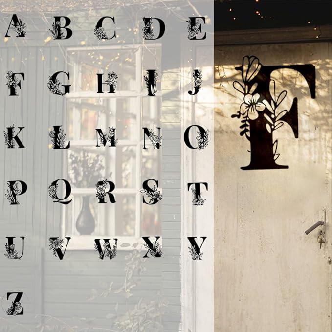 Metal Name Sign,Initial Welcome Letter Monogram Wall Decor,Wall Art Last Name Signs,Garden Door Decor for Outside,Wedding,House Warming Gift,12 inch in Height (Letter C)