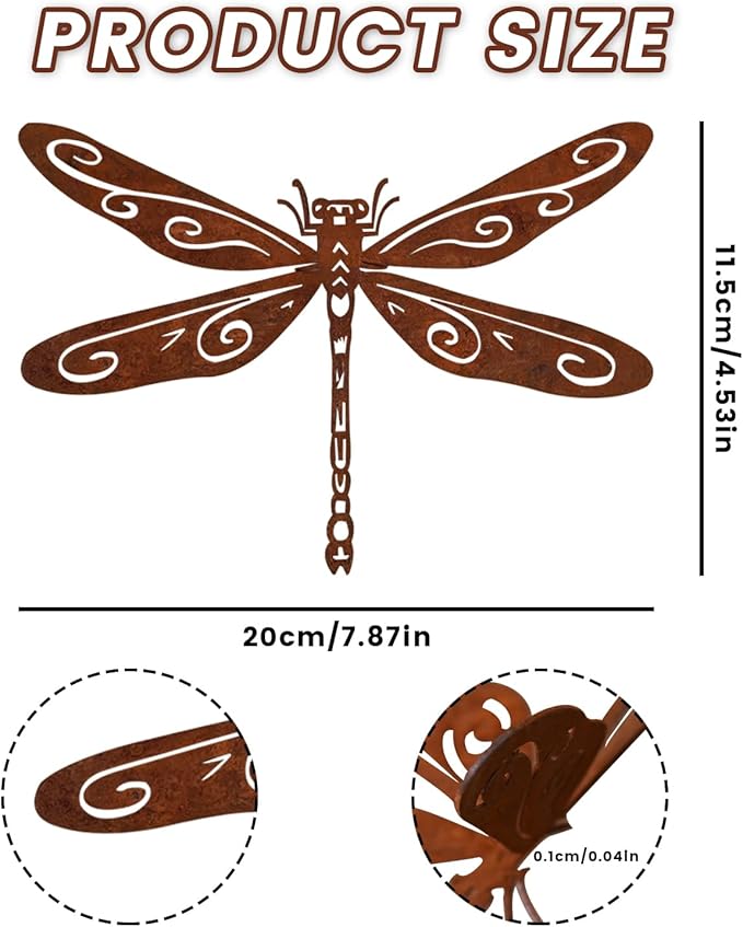 2 Pack Rusty Dragonfly Garden Decor, Metal Dragonfly Outdoor Yard Decor, Colorable Dragonflies Outdoor Statues Ornaments - Garden Sculptures and Yard Art, Fence Decorations Outdoor