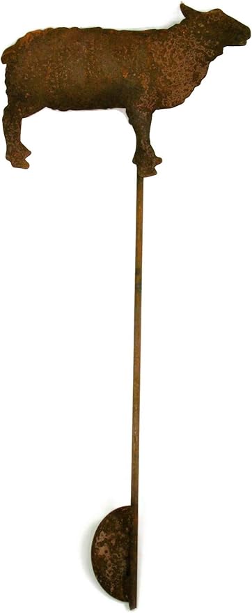 Pets and Farm Animals Metal Garden Landscape Stake (9" Wide Sheep on Stake, Naturally Rusted)
