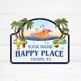 MeMate Flamingo House Signs, Flamingo House Metal Sign, Personalized Name Outdoor Sign, Flamingo House Outdoor Décor for Porch Deck Backyard Patio Pool, Flamingo Metal Sign Housewarming Gift for Family Friend 07