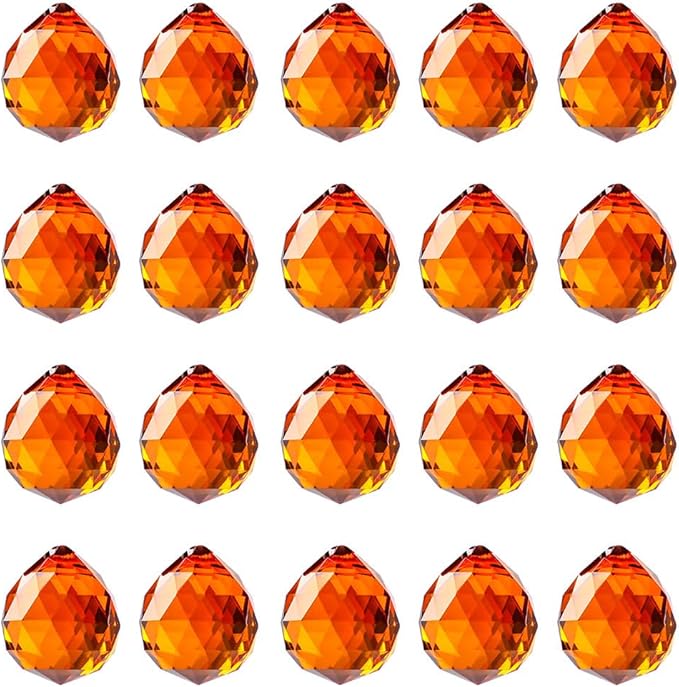 20pcs DIY Crystal Prism Suncatcher for Windows Hanging, 20mm Clear Glass Crystal Sun Catcher Beads Pendants Maker Balls for Indoor Outdoor Garden Feng Shui Home Decor Orange