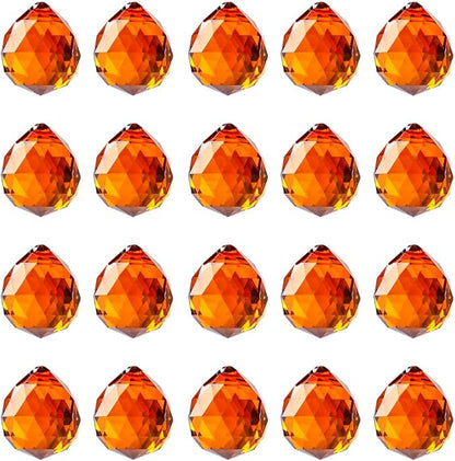 20pcs DIY Crystal Prism Suncatcher for Windows Hanging, 20mm Clear Glass Crystal Sun Catcher Beads Pendants Maker Balls for Indoor Outdoor Garden Feng Shui Home Decor Orange