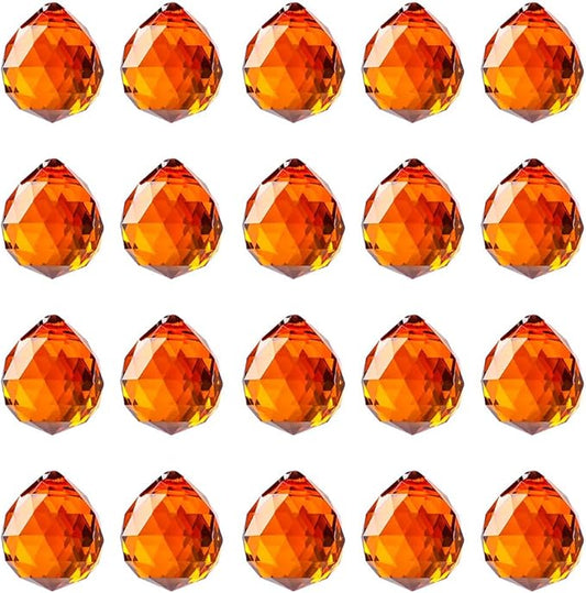20pcs DIY Crystal Prism Suncatcher for Windows Hanging, 20mm Clear Glass Crystal Sun Catcher Beads Pendants Maker Balls for Indoor Outdoor Garden Feng Shui Home Decor Orange