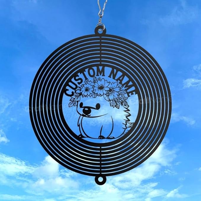 Personalized Hedgehog Metal Wind Spinner, Custom Outdoor Ornament for Yard Display, Kinetic Wildlife Sculpture, Cute Garden Gift (Hedgehog Garden Wind Spinner)