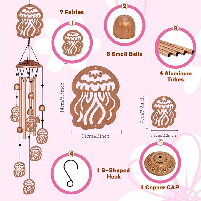 Wind Chimes for Outside, Melodious Melodic Tones Jellyfish Style Windchimes Suitable for Outdoor Garden Patio Porch Decor, Unique 33“ Metal Memorial Wind Chimes Friendship Gifts for Women