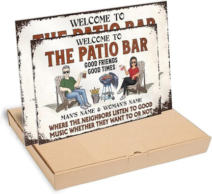 Custom Patio Backyard Metal Signs Where Neighbor Listen to Good Music Welcome Sign, personalized Retro Wall Decor for Home Gate Poolbar Balcony Basement Sign Gift tin signs vintage metal Funny Wall Decoration (Backyard)