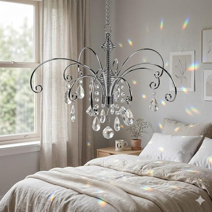 HOHIYA Crystal Suncatcher Hanging Display 2 Pack 12 Inch Silver Metal Chain Prism Rainbow Ornament for Window Garden and Christmas Decor Easter Taiwan Made
