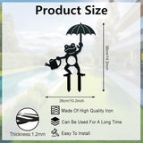 WADORN Watering Frog with Umbrella Decorative Silhouette Garden Stakes, Metal Frog Animals Stakes Statues Ornaments Lovers Gifts Yard Art Black Silhouette Yard Outside Decor, 10.2x14.2 Inch