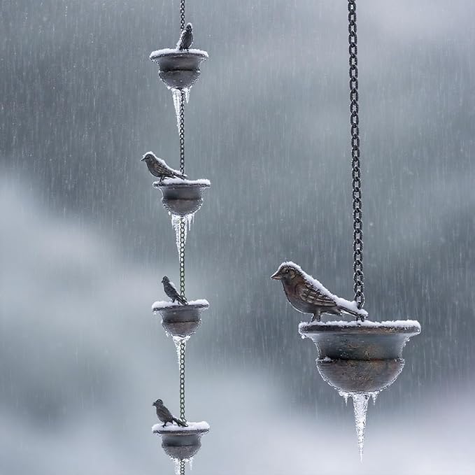 Elegant 32in Bird-Shaped Rain Chains for Outside with Gutter Adapter, Durable Copper Rain Chain for Water Management, Easy Install for Gardens and Patios, Equipped with V-Shaped Hooks