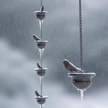 Elegant 32in Bird-Shaped Rain Chains for Outside with Gutter Adapter, Durable Copper Rain Chain for Water Management, Easy Install for Gardens and Patios, Equipped with V-Shaped Hooks