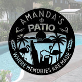 MeMate Patio Sign Outdoor Decor, Personalized Metal Sign for Backyard, Patio, Custom Name Signs for Garden Porch, Deck, Flamingo Beer Large Metal Sign for Outside, Housewarming Gifts