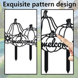 WADORN Fall Pumpkin Metal Decorative Garden Stakes, Funny Welcome Autumn Metal Outdoor Statues Fall Harvest Silhouette Ornament Gifts Welcome Yard Sign for Thanksgiving Party Autumn Harvest Lawn
