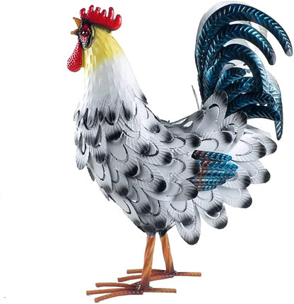 Metal Rooster Statue Garden Chicken Sculpture Decoration Metal Yard Art for Yard Outdoor Indoor Decoration (#D)