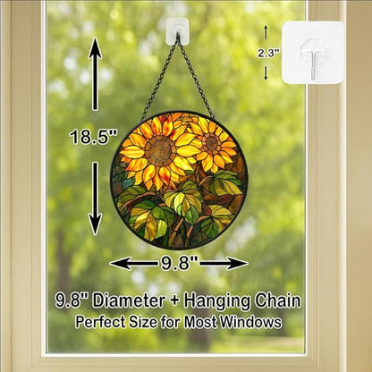 Stained Glass Window Hanging - 9.8in Colorful Bird in Floral Garden Sun Catchers Indoor Stained Glass Panels Wall Decor for Mom,Wife,Lovers,Festive